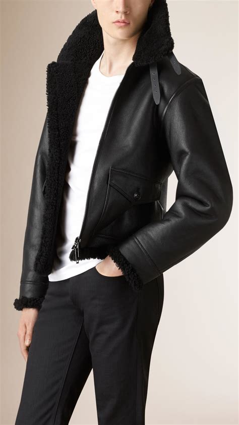 burberry shearling jacket black